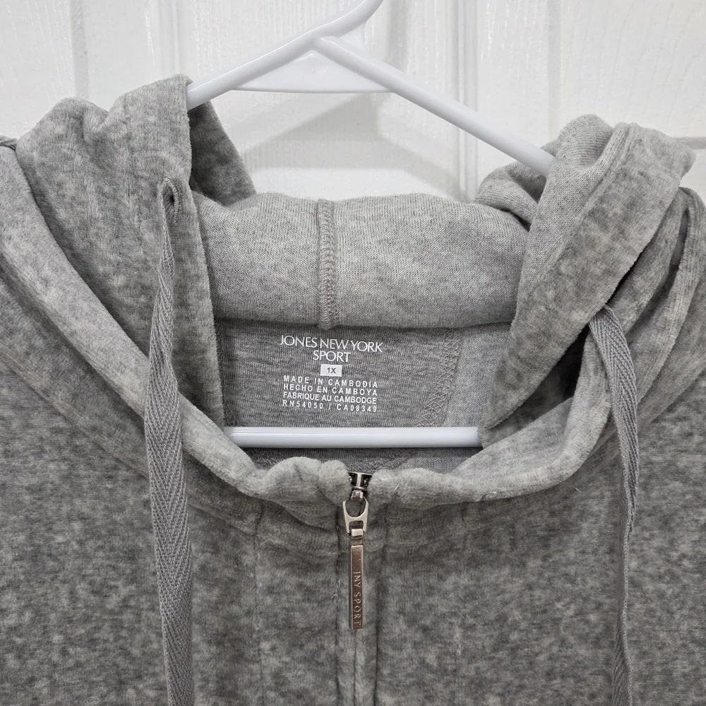 Jones New York Sport Velour Hoodie Gray Zip Front SZ 1X - Picture 6 of 15